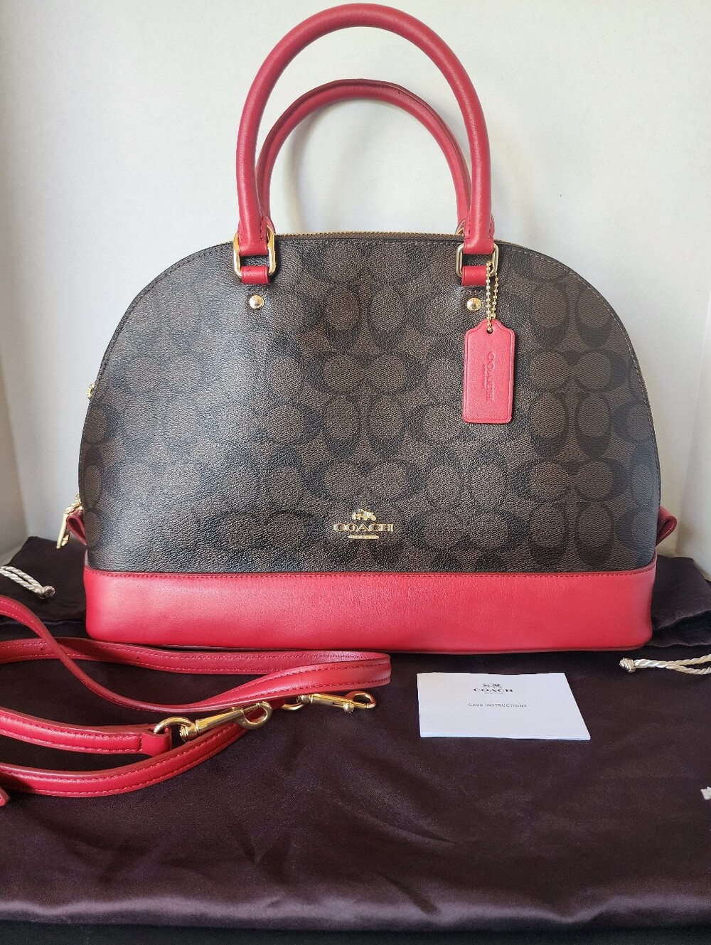 Coach Sierra Dome 2Way Satchel, Signature Brown & Red, Coach Dustbag, EUC, 2017